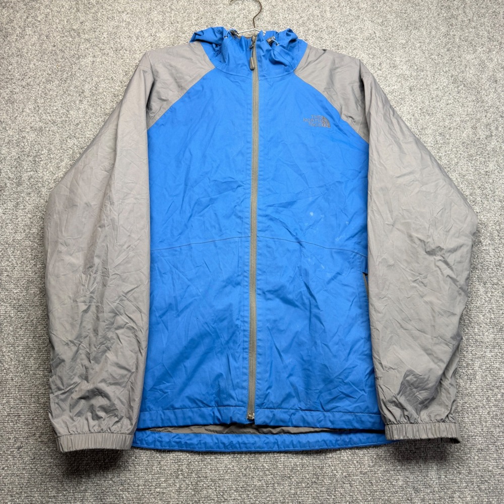 The North Face HyVent Rain Jacket Mens XL Blue Grey Hooded Full Zip Shell